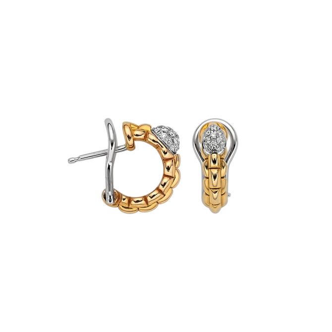 FOPE Eka Leverback Huggie Earrings in Yellow & White Gold with Diamonds