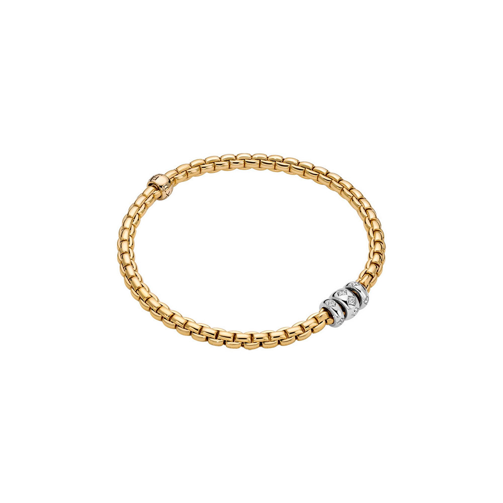 FOPE Eka Flex'It 3 Rondel Bracelet in Yellow & White Gold with Rhombus Set Diamonds, Size M