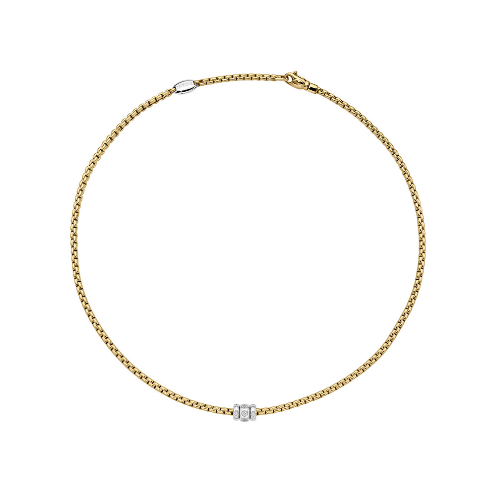 FOPE Eka 3 Rondel Necklace in Yellow & White Gold with Rhombus Set Diamonds, 17