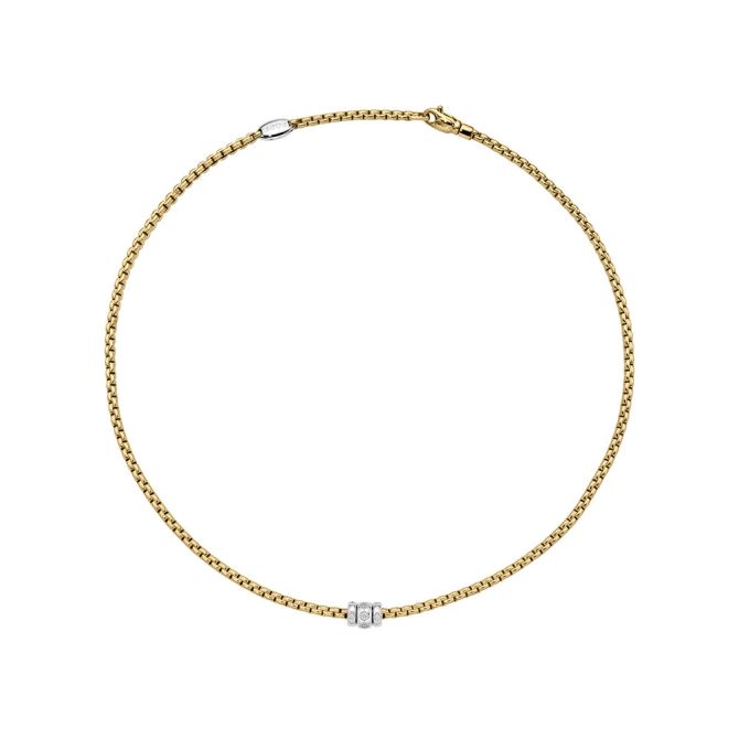 FOPE Eka 3 Rondel Necklace in Yellow & White Gold with Rhombus Set Diamonds, 17"