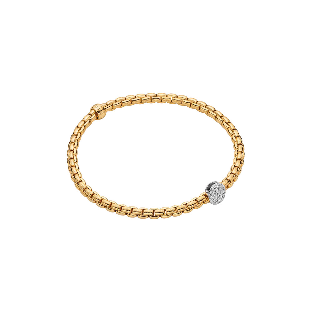 FOPE Eka Flex'It Bracelet in Yellow & White Gold with Diamond Pave Disc Station, Size M