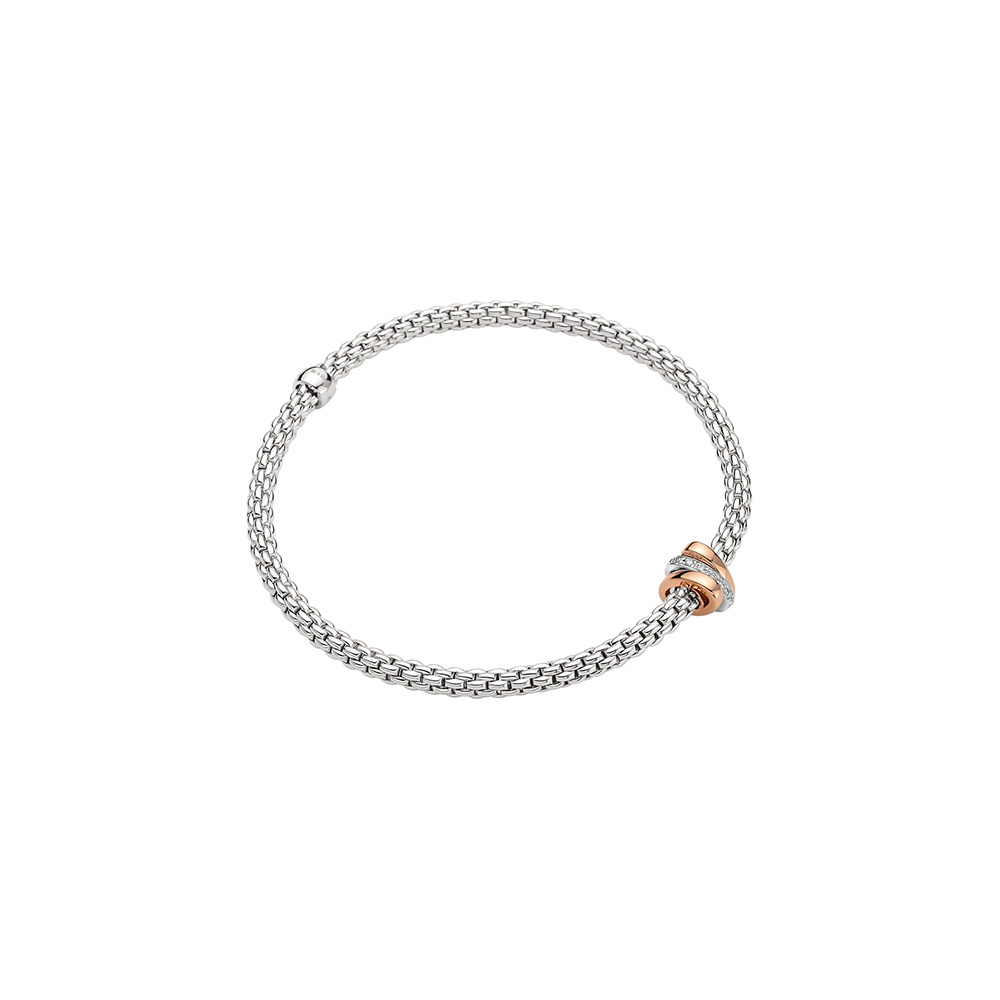 FOPE Prima Flex'It Bracelet in White, Rose & Yellow Gold with Diamonds, Size M