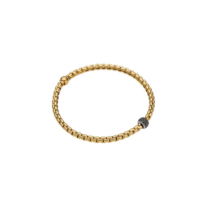 FOPE Eka Flex'It Bracelet in Yellow Gold with Black Diamond Pave Station, Size M