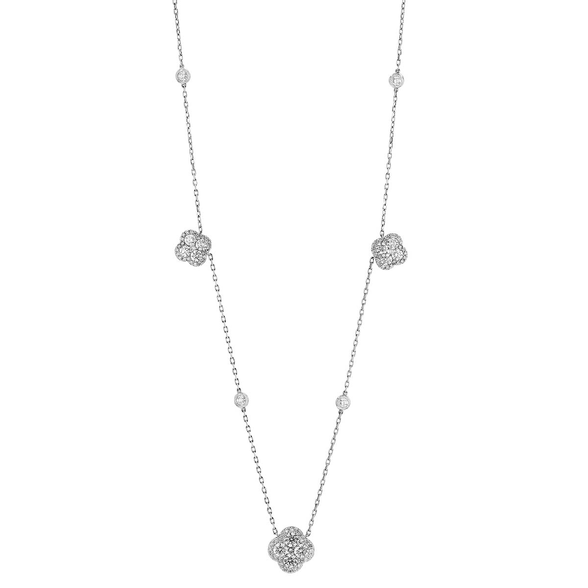 Diamond Clover & Bezel Set Station by Yard Necklace in White Gold, 18