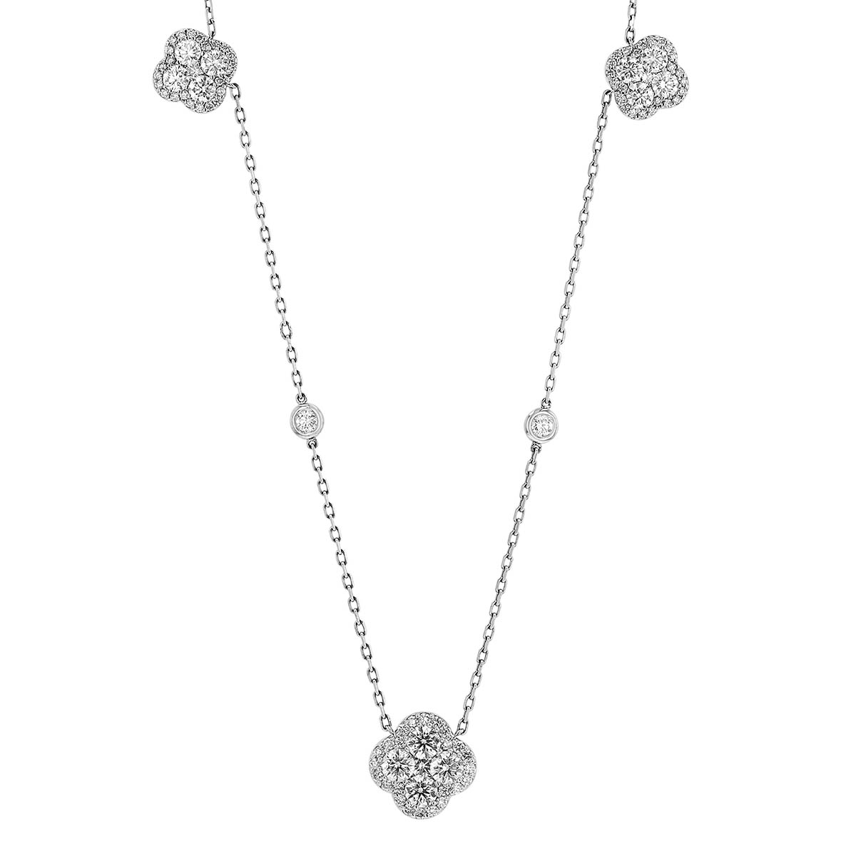 Diamond Clover & Bezel Set Station by Yard Necklace in White Gold, 18