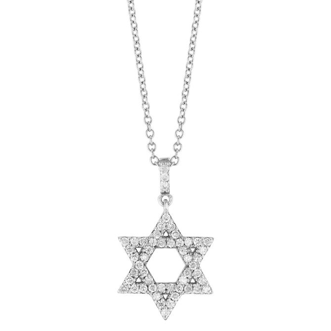 Diamond Star of David Pendant in White Gold, 18"