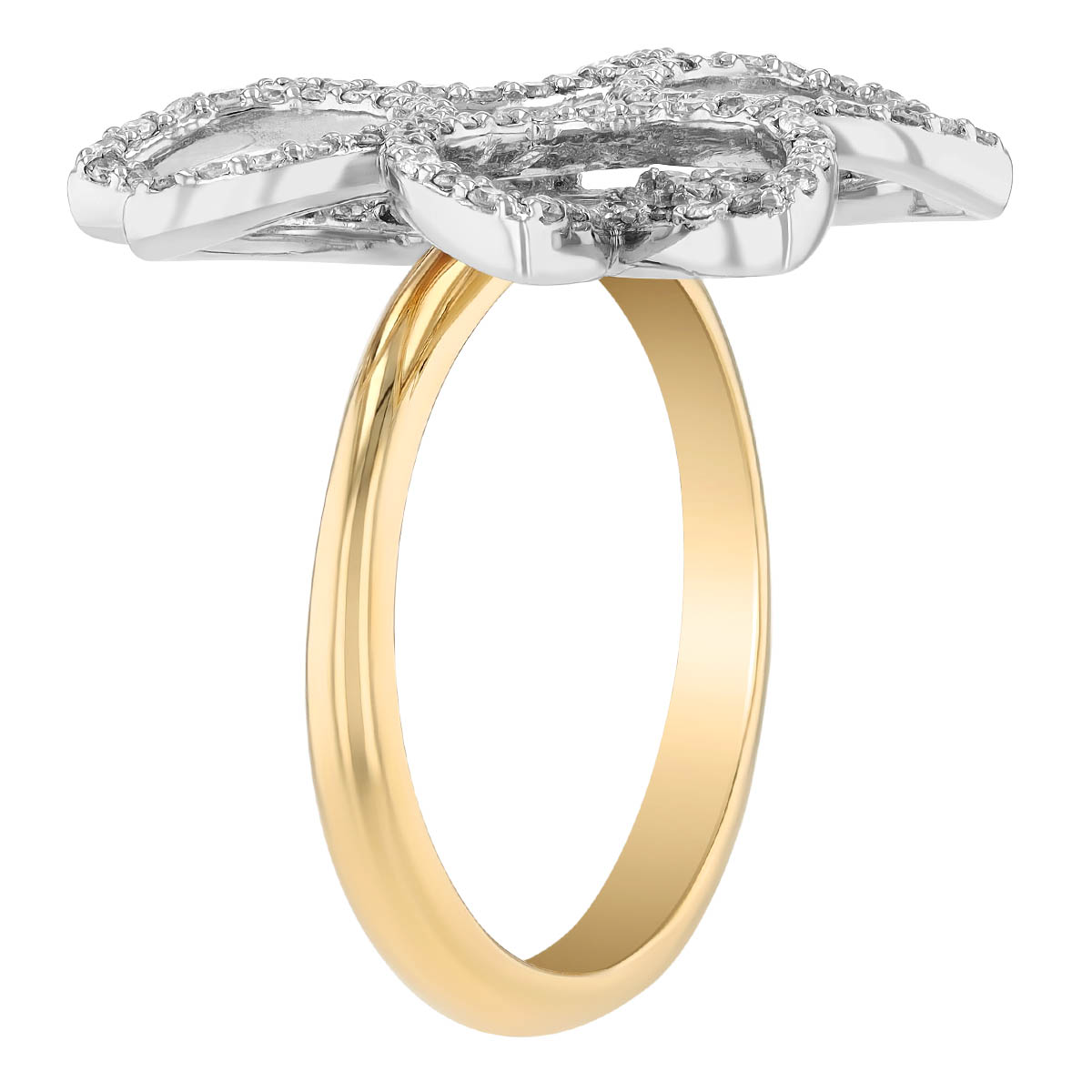 Diamond Open Flower Statement Ring in White & Yellow Gold