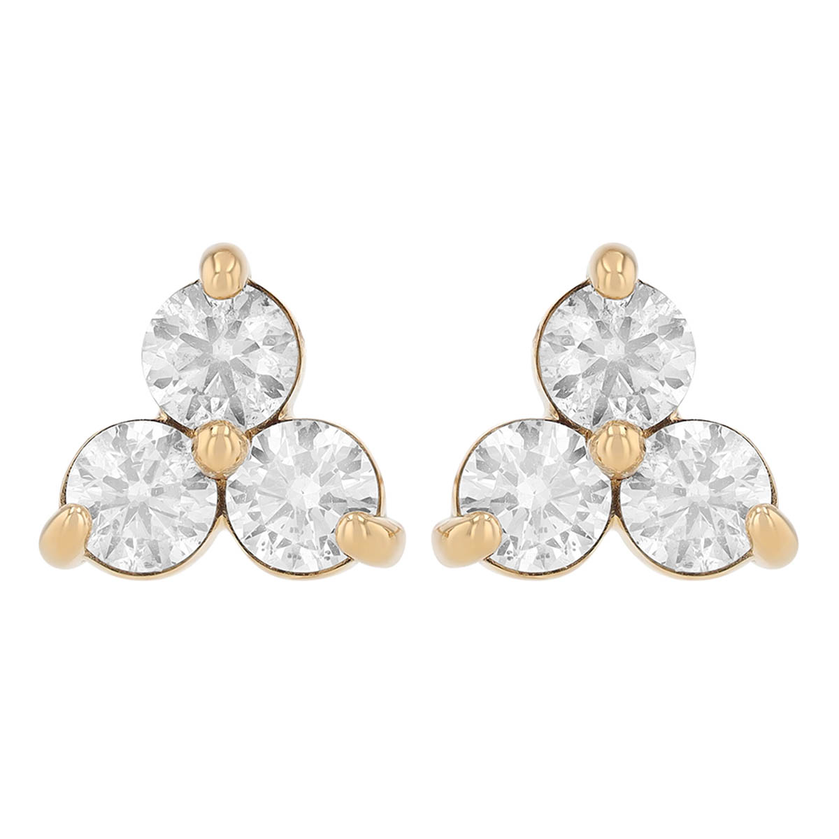 Round Diamond Trio Cluster Stud Earrings in Yellow Gold