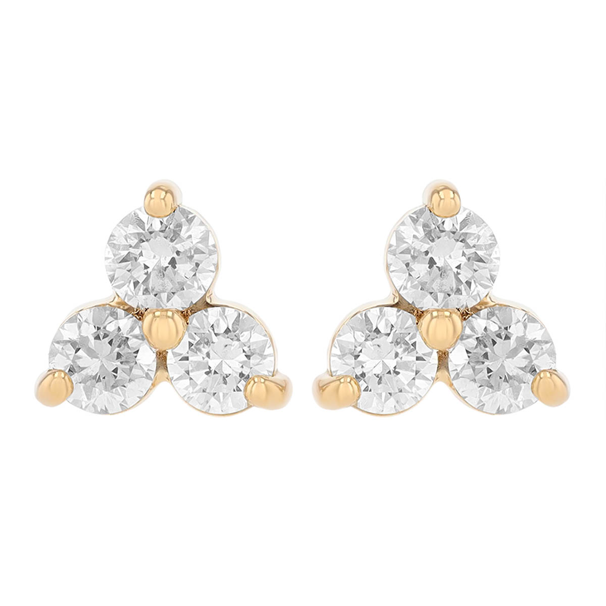 Round Diamond Mini Trio Cluster Stud Earrings in Yellow Gold