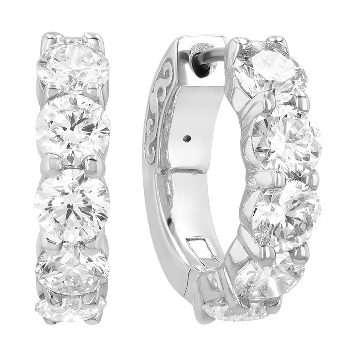 Round Diamond Huggie Hoop Earrings in White Gold, 3.01 cttw