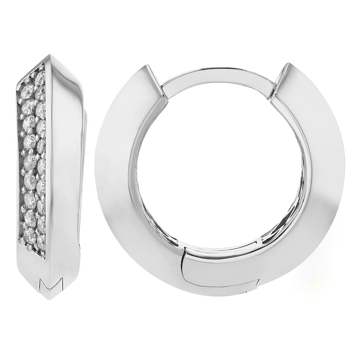 Diamond Pave Side Knife Edge Hoop Earrings in White Gold