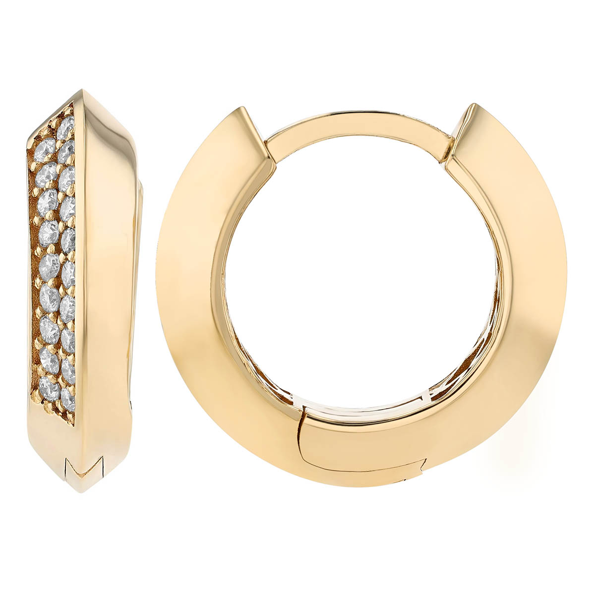 Diamond Pave Side Knife Edge Hoop Earrings in Yellow Gold