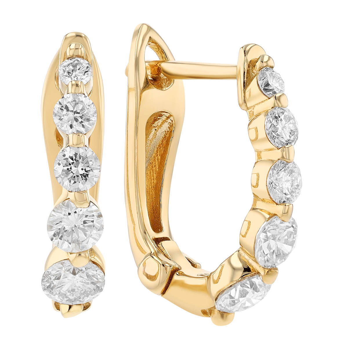 Graduated Diamond Small Omega Back Huggie Earrings in Yellow Gold