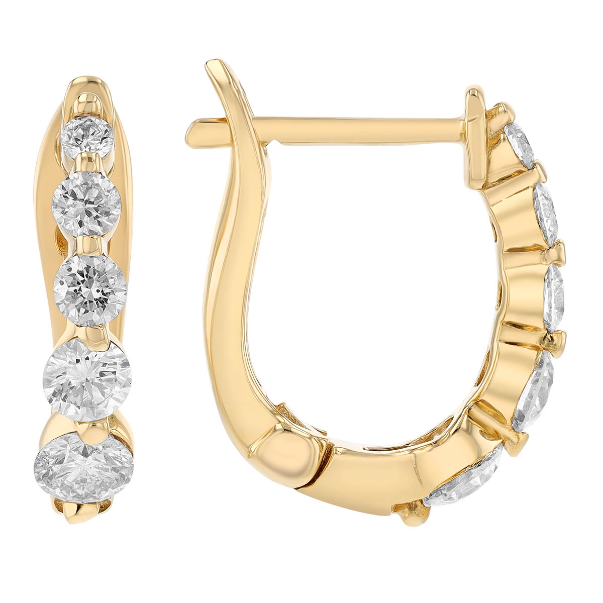 Graduated Diamond Small Omega Back Huggie Earrings in Yellow Gold