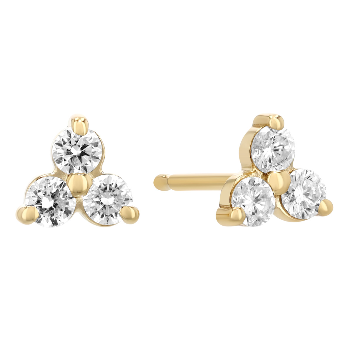 Dainty Diamond Trio Stud Earrings in Yellow Gold
