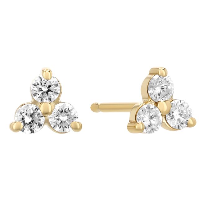 Dainty Diamond Trio Stud Earrings in Yellow Gold