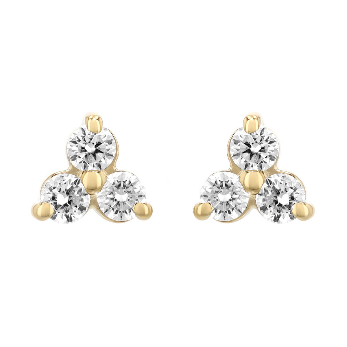 Dainty Diamond Trio Stud Earrings in Yellow Gold