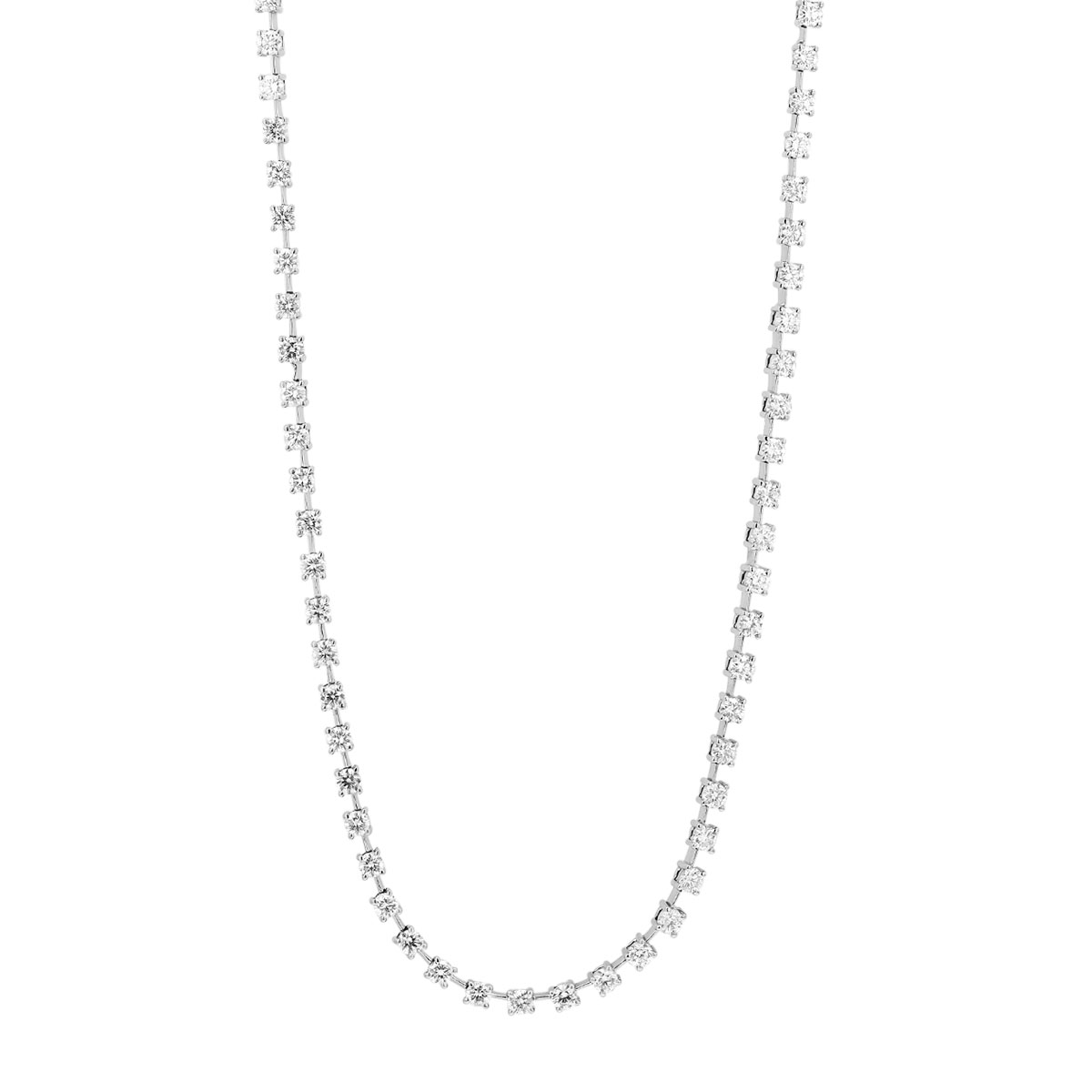 Round Diamond Station Necklace in White Gold, 18