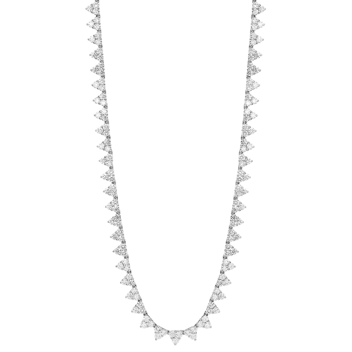 Diamond Triangle Cluster Tennis Necklace in White Gold, 18