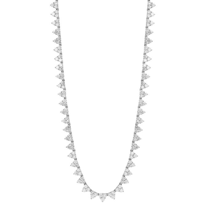 Diamond Triangle Cluster Tennis Necklace in White Gold, 18"