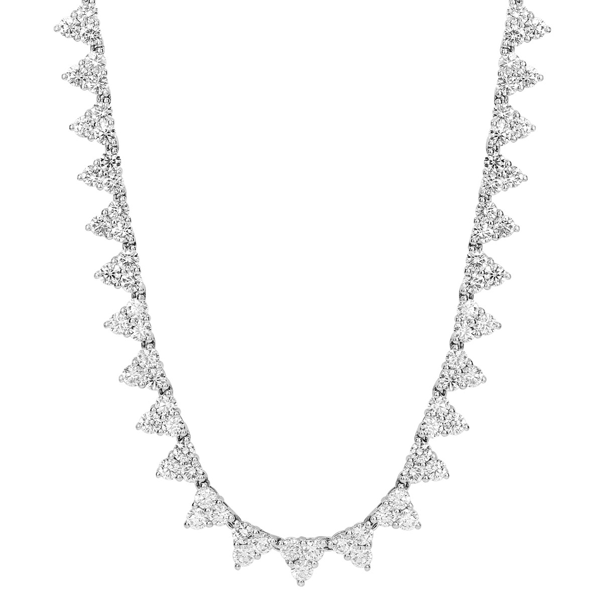 Diamond Triangle Cluster Tennis Necklace in White Gold, 18