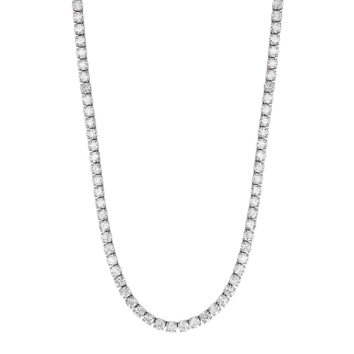 Round Diamond 4 Prong Tennis Necklace in White Gold, 17
