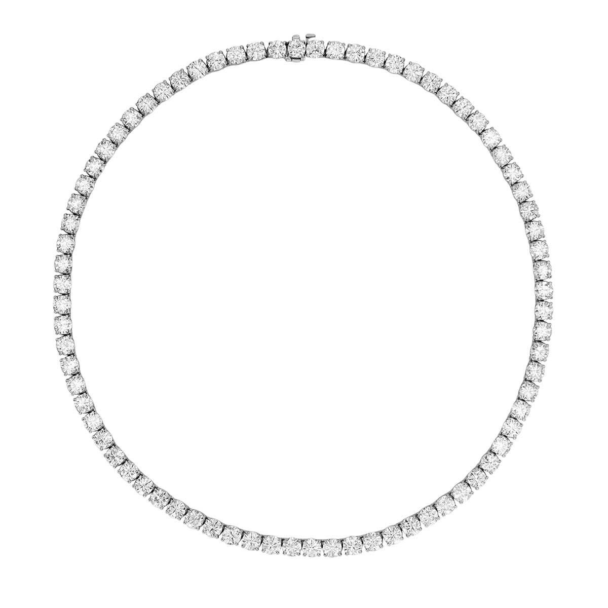 Round Diamond 4 Prong Tennis Necklace in White Gold, 17