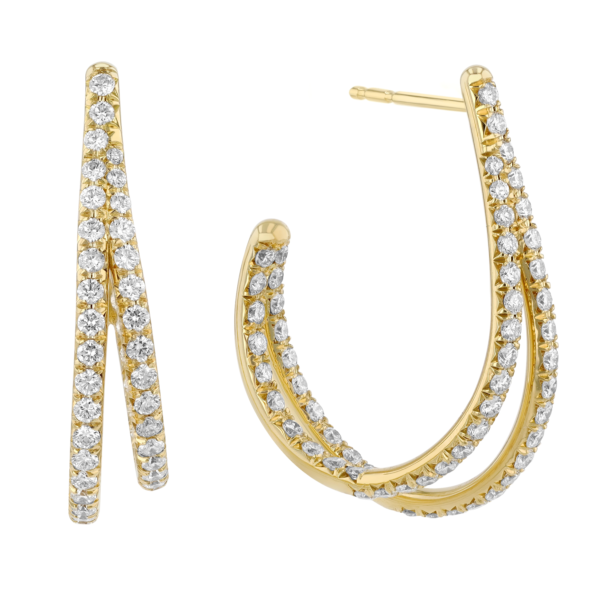 J.B. Star Diamond In & Out Double J-Hoop Earrings in Yellow Gold