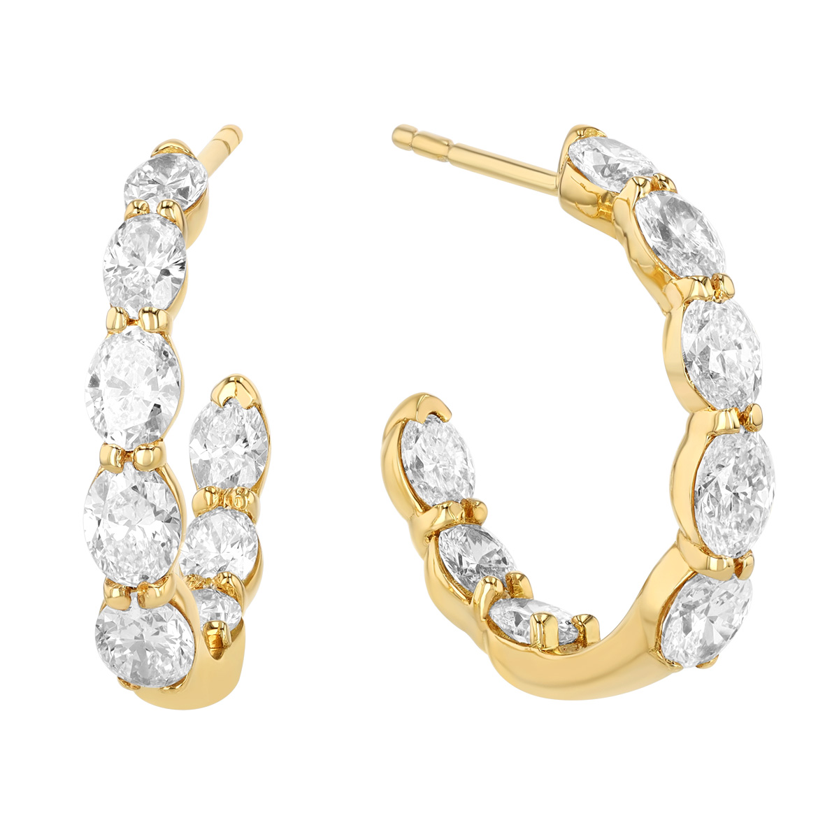 J.B. Star Oval Diamond In & Out Hoop Earrings in Yellow Gold