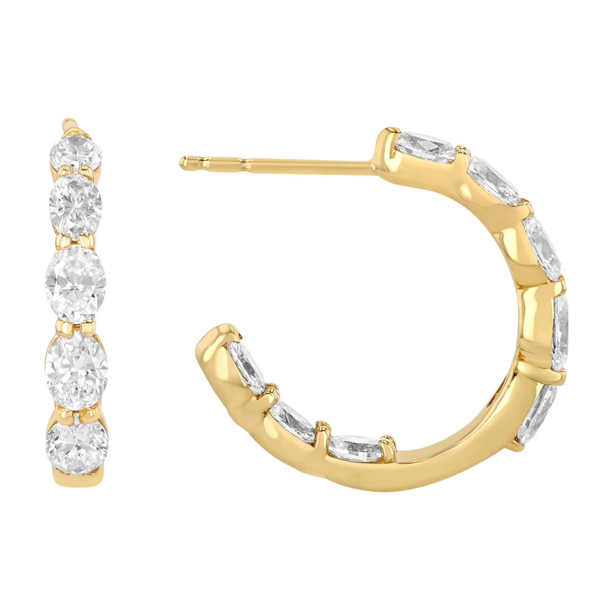 J.B. Star Oval Diamond In & Out Hoop Earrings in Yellow Gold
