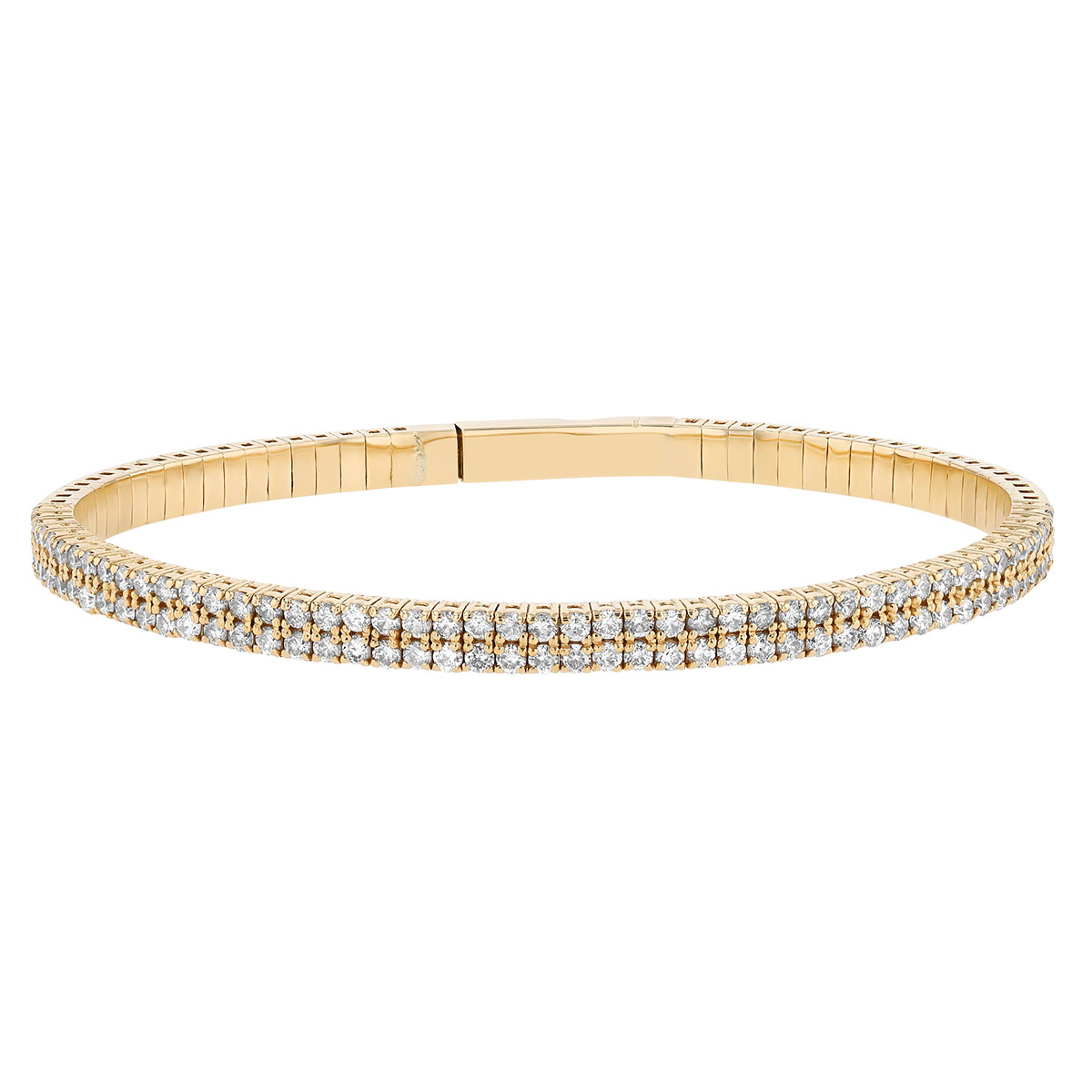 Diamond 2 Row Bangle Bracelet in Yellow Gold, 2 cttw