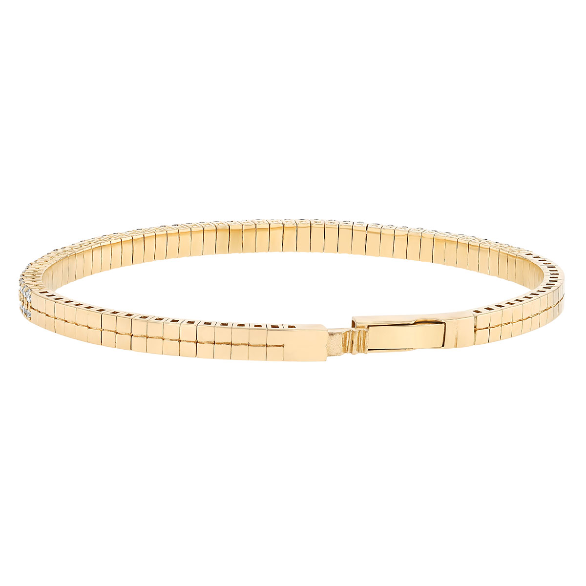 Diamond 2 Row Bangle Bracelet in Yellow Gold, 2 cttw