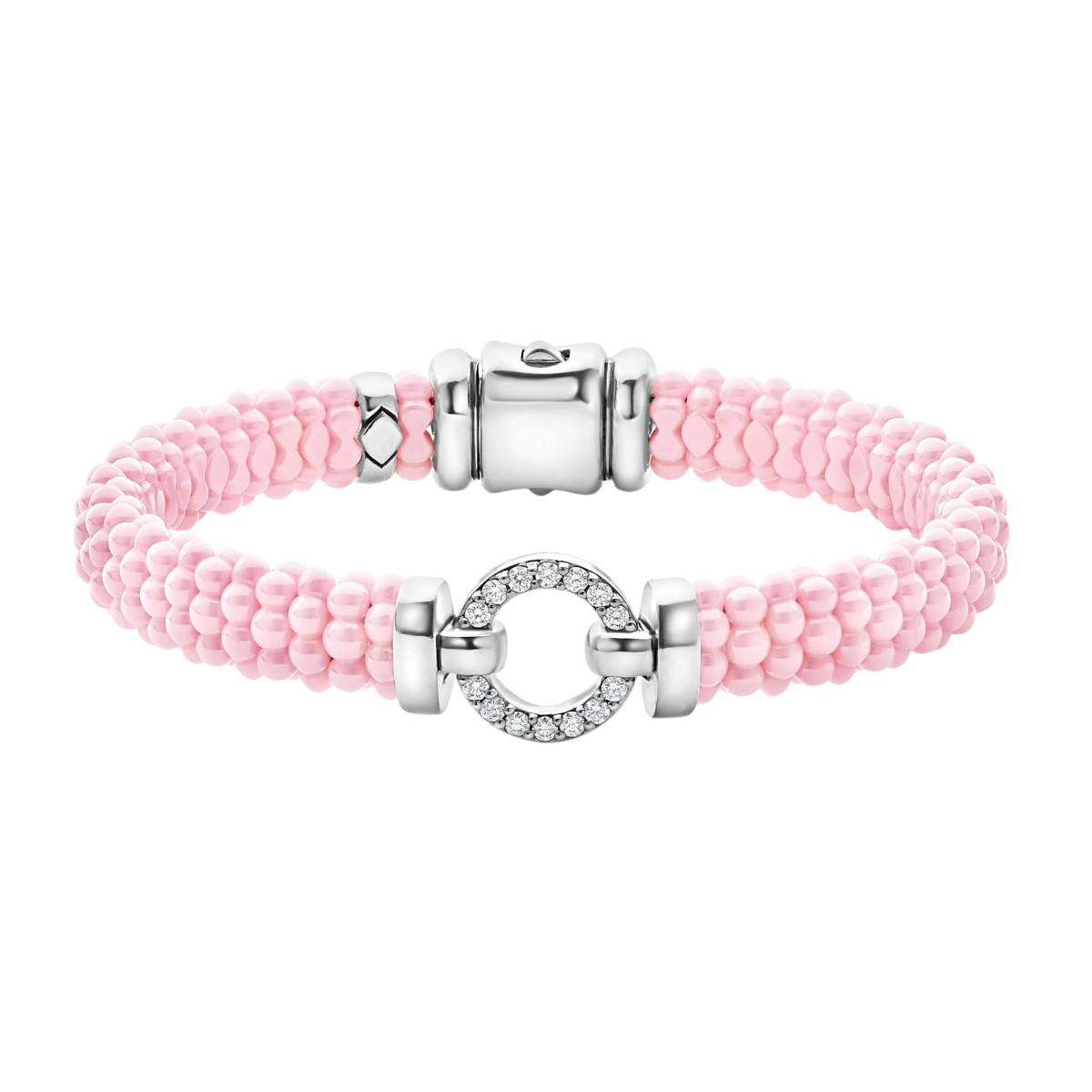 LAGOS Pink Ceramic Caviar 9mm Diamond Circle Bracelet, Medium