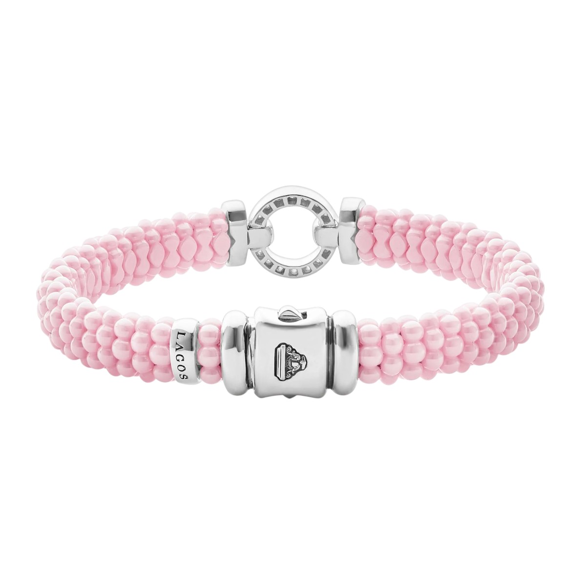 LAGOS Pink Ceramic Caviar 9mm Diamond Circle Bracelet, Medium
