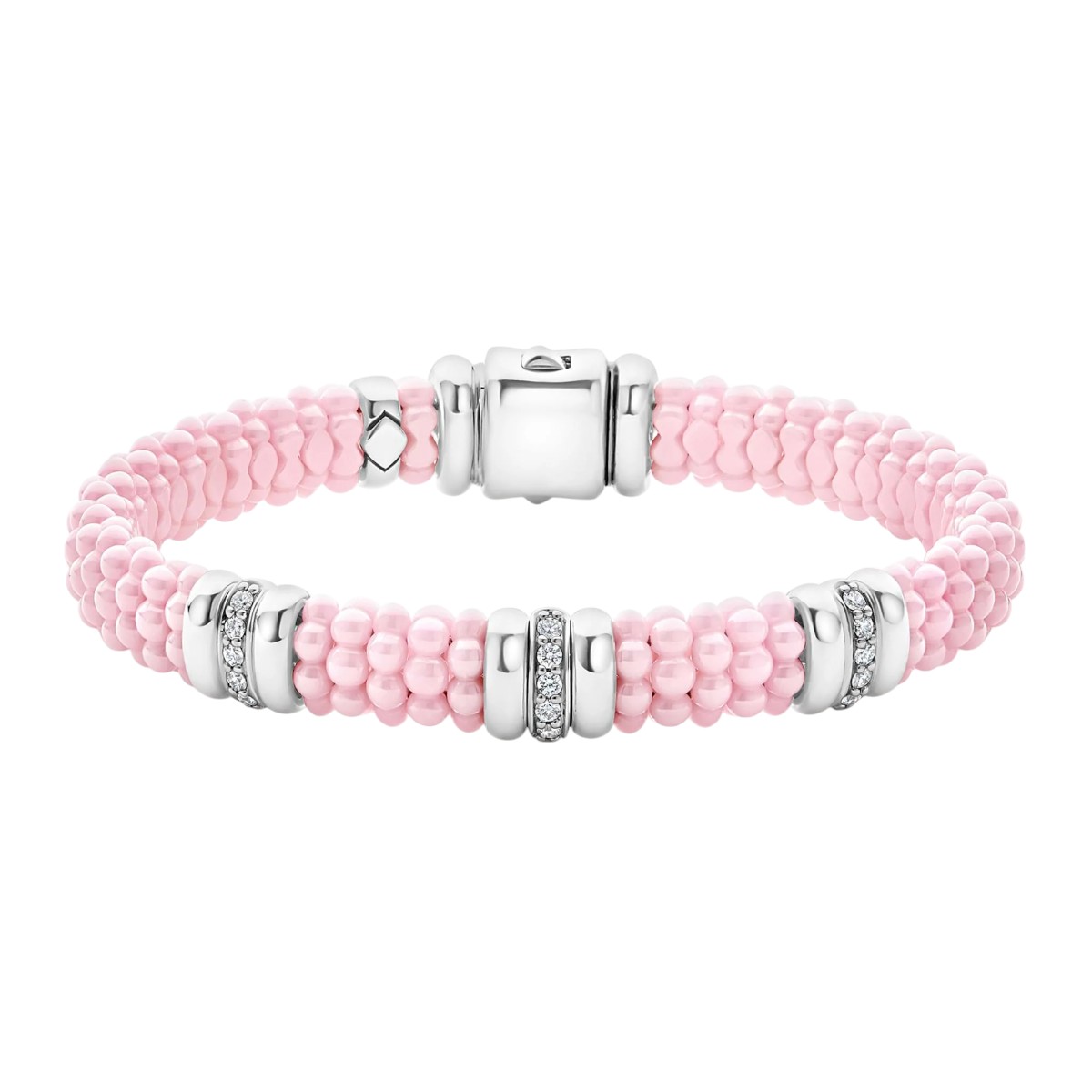 Lagos Pink Caviar Three Station Diamond 9mm Caviar Bracelet, Pink Ceramic