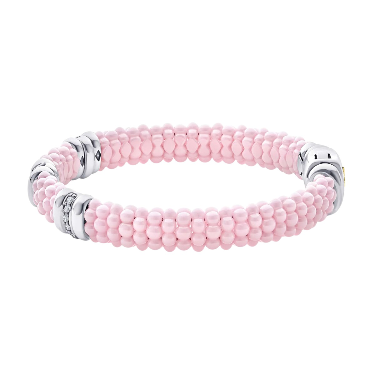 Lagos Pink Caviar Three Station Diamond 9mm Caviar Bracelet, Pink Ceramic