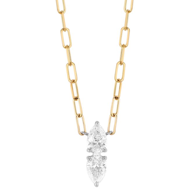 Phillips House Double Pear Diamond Necklace in Yellow Gold & Platinum, 18"
