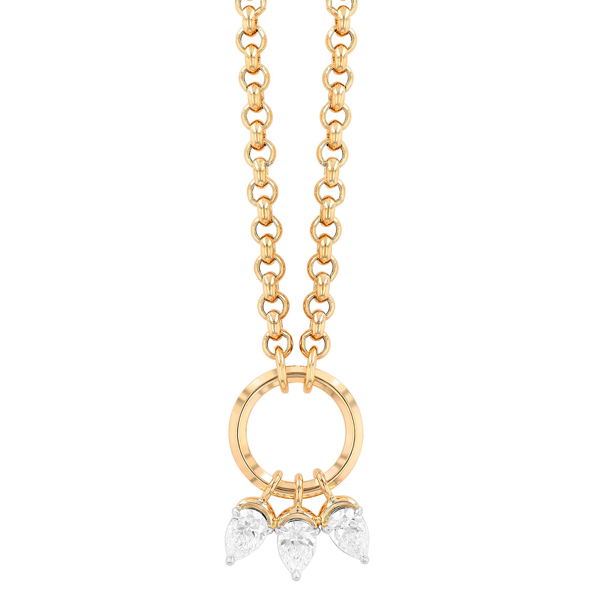 Phillips House Triple Pear Diamond Charm & Loop Necklace in Yellow Gold & Platinum, 18