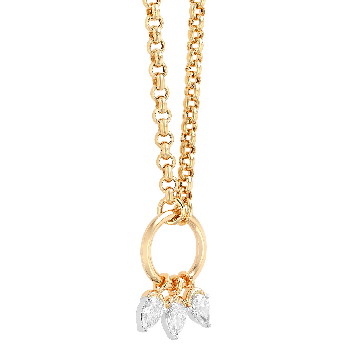 Phillips House Triple Pear Diamond Charm & Loop Necklace in Yellow Gold & Platinum, 18