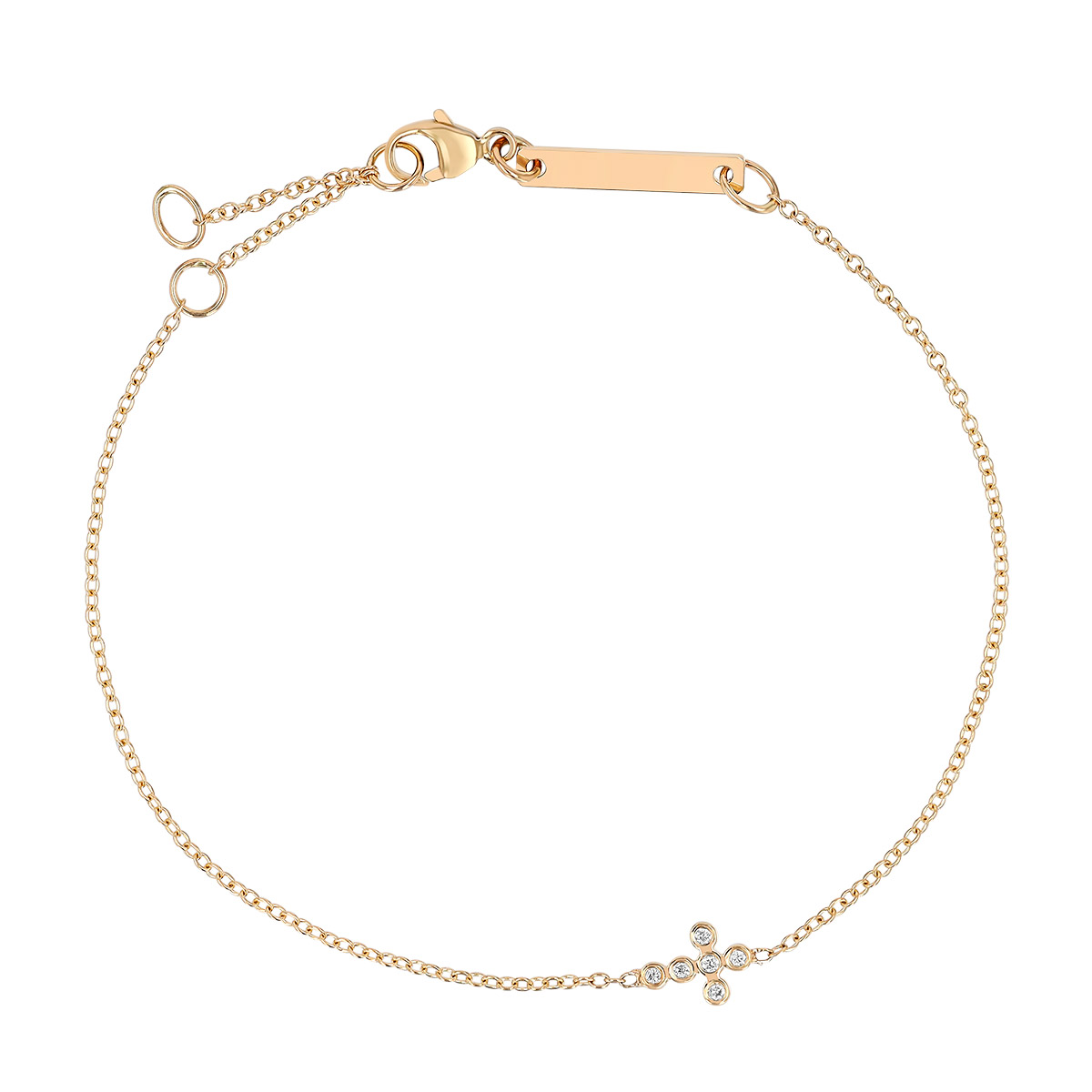 Zoe Chicco Small Bezel Set Diamond Cross Bracelet in  Yellow Gold