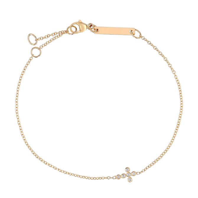 Zoe Chicco Small Bezel Set Diamond Cross Bracelet in  Yellow Gold