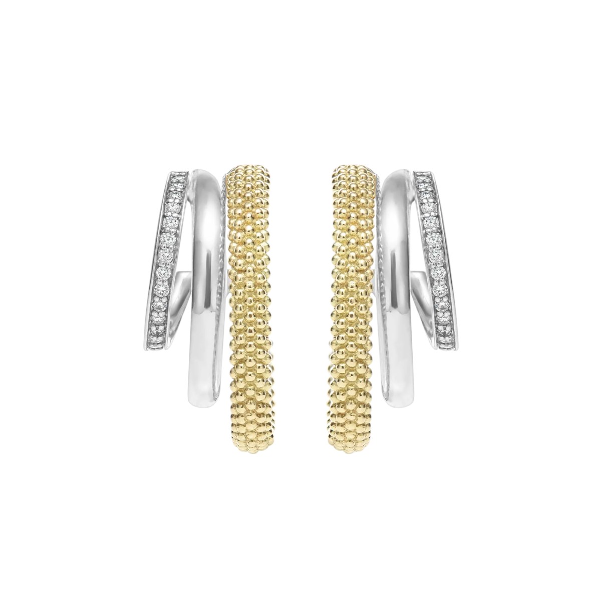Lagos Caviar Lux Two-Tone Three Ring Diamond Hoop Earrings