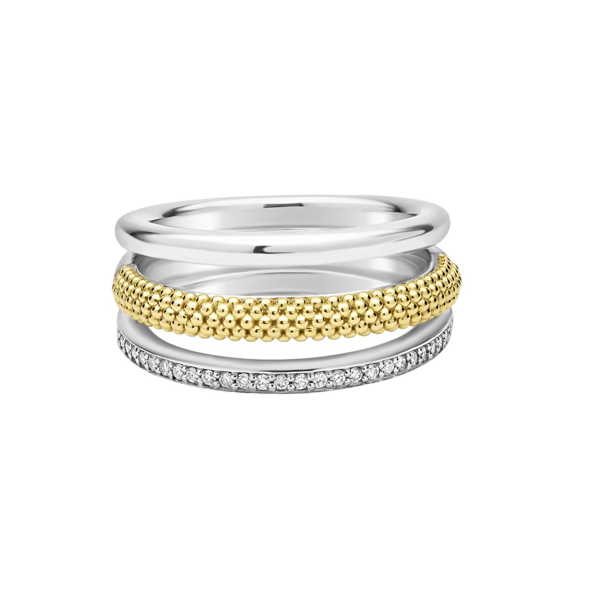 LAGOS Caviar Lux Two-Tone Three Row Diamond Ring, Size 7