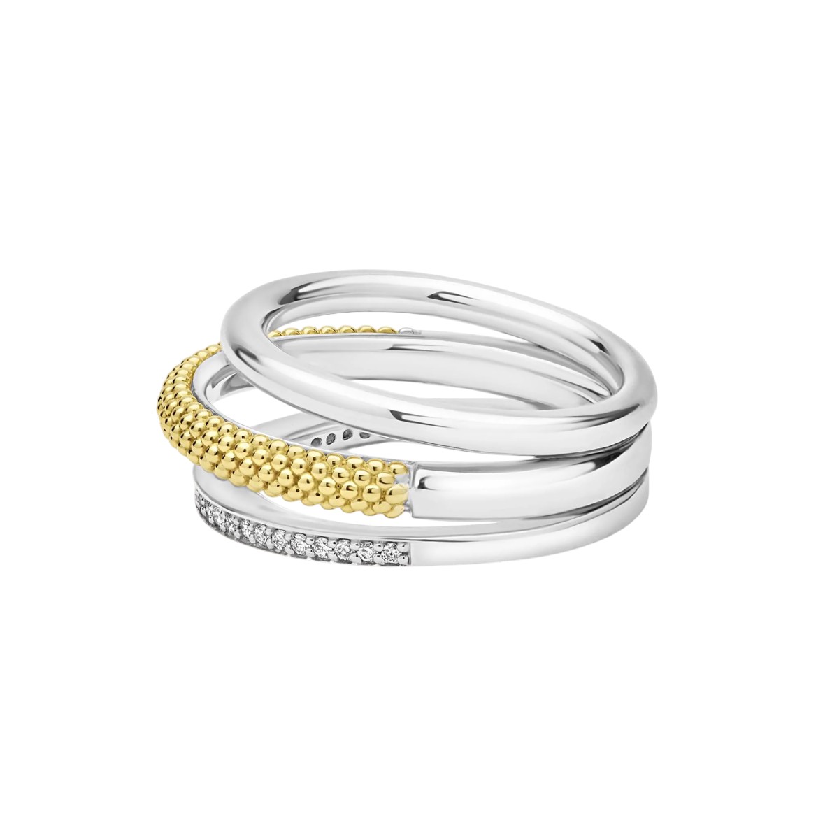LAGOS Caviar Lux Two-Tone Three Row Diamond Ring, Size 7