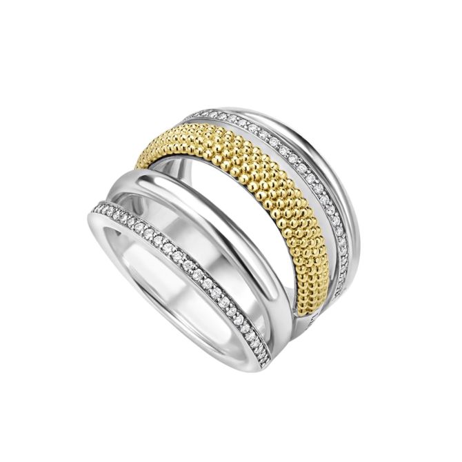 LAGOS Caviar Lux Two-Tone Five Row Diamond Ring, Size 7
