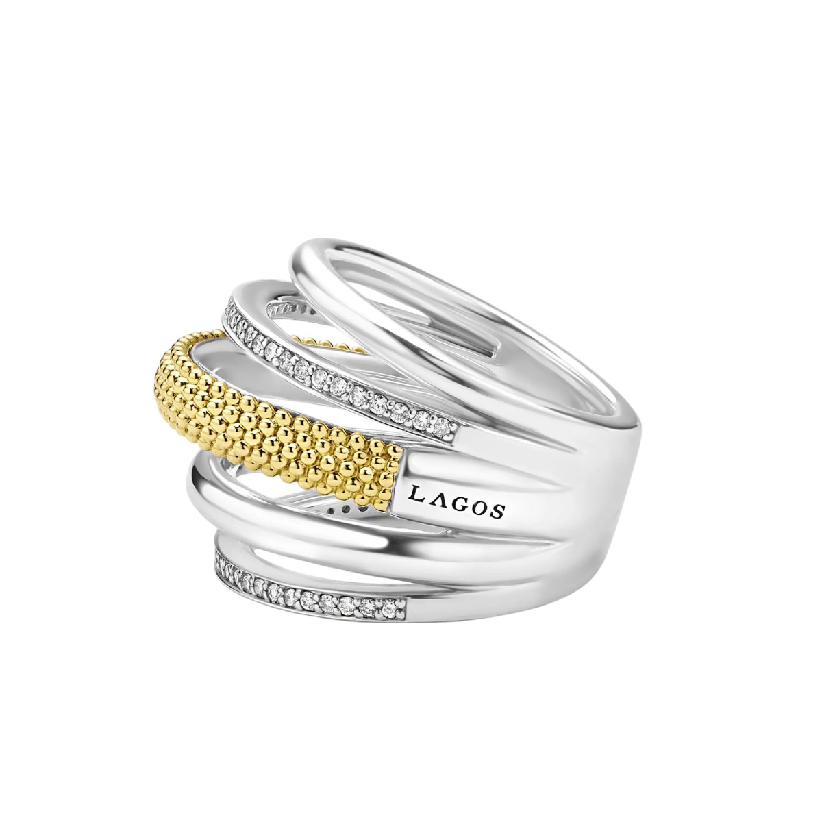 LAGOS Caviar Lux Two-Tone Five Row Diamond Ring, Size 7
