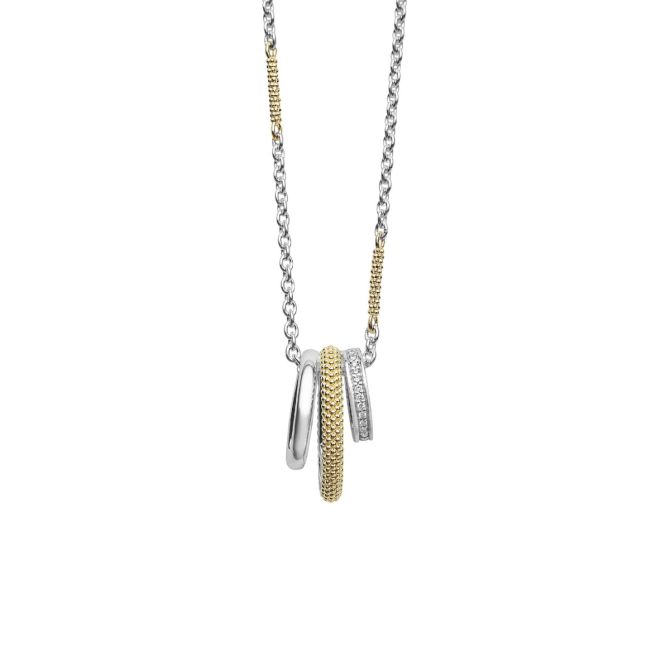 LAGOS Two-Tone Three Ring Diamond Pendant Necklace, 16"-18"
