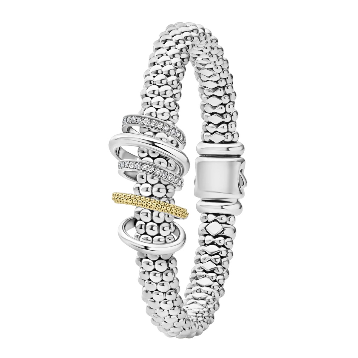 LAGOS Caviar Lux Two-Tone Five Ring Diamond 9mm Caviar Bracelet, Medium
