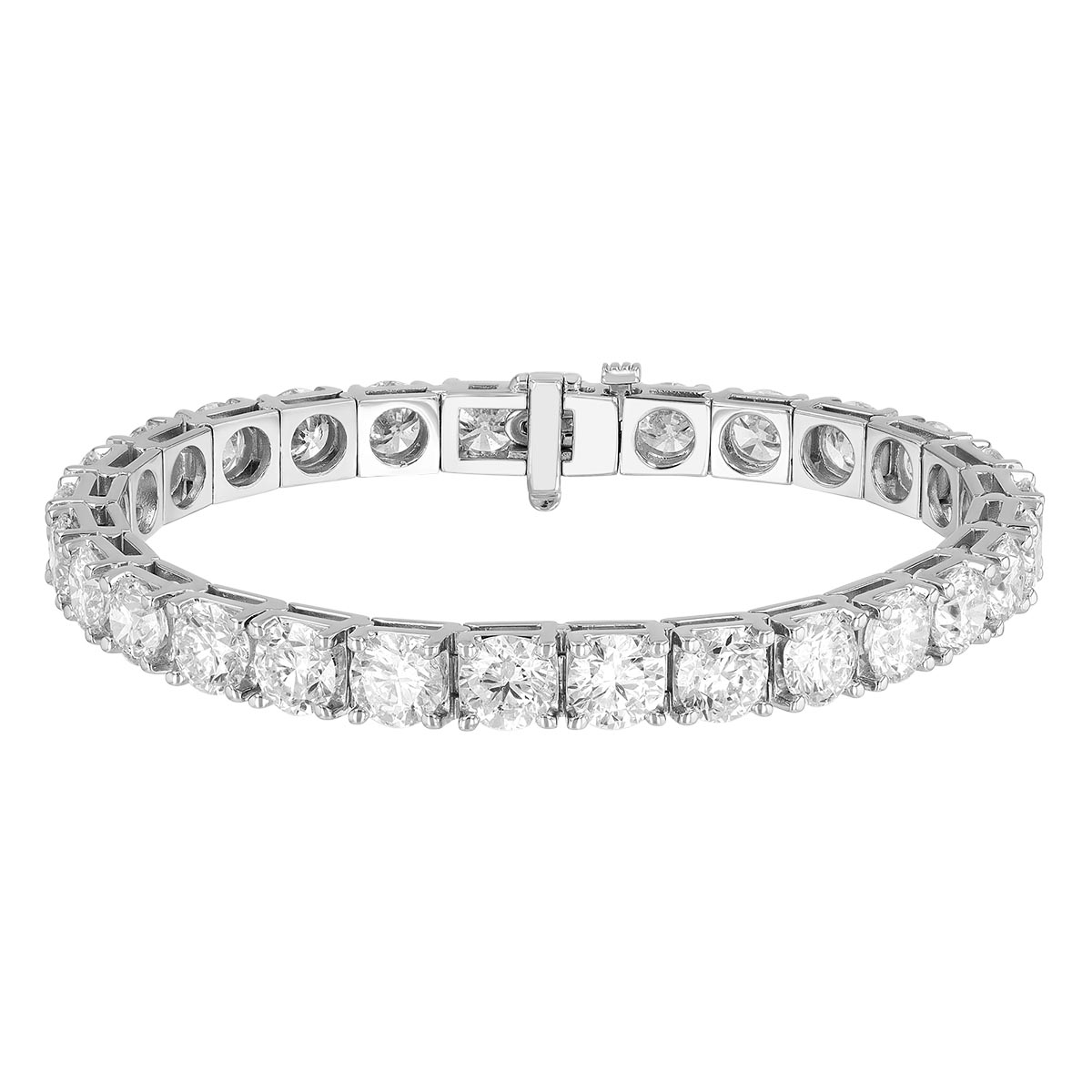 Round Diamond 4 Prong Tennis Bracelet in White Gold, 21.71 cttw, 7