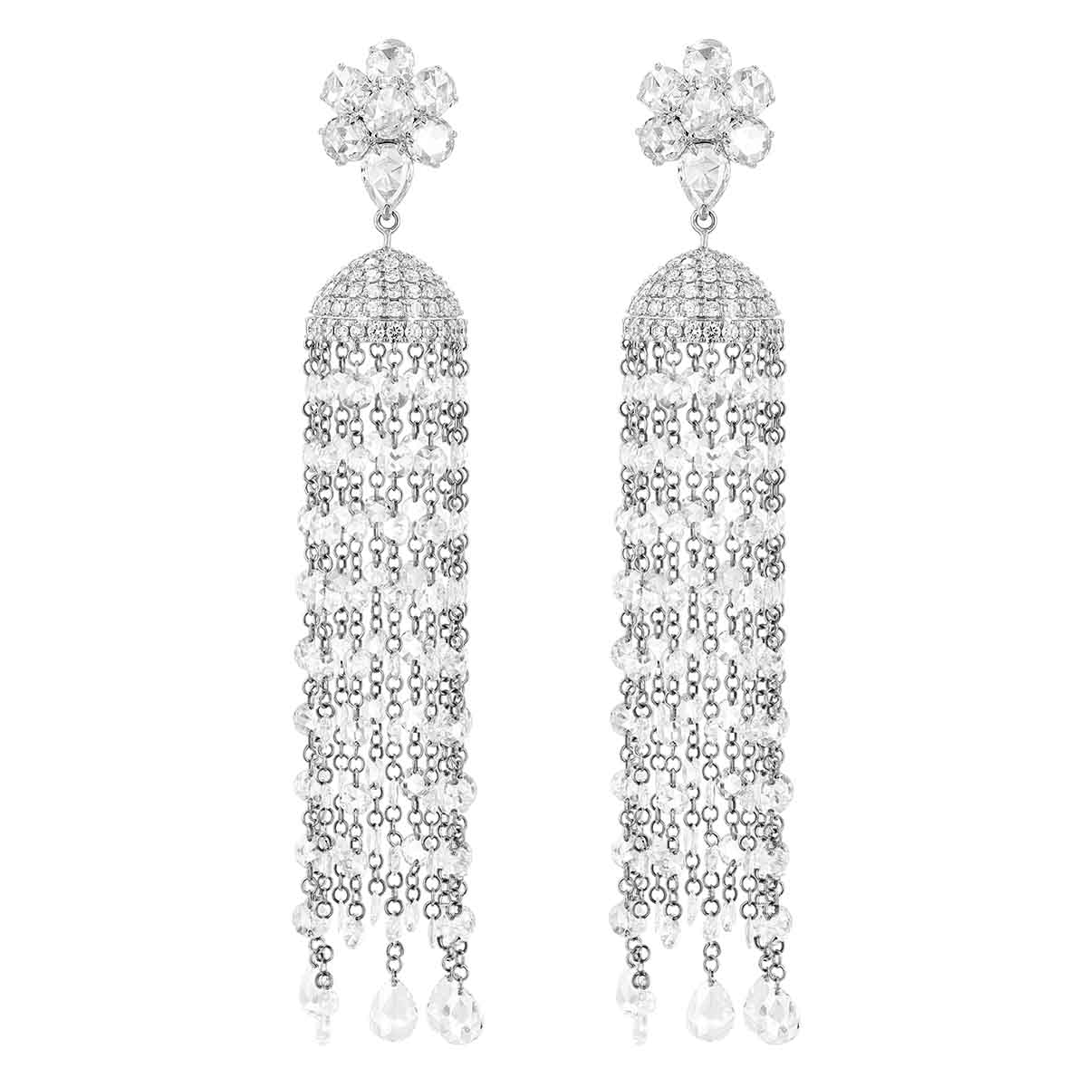TARA Pearls Diamond Flower & Chandelier Dangle Earrings in White Gold